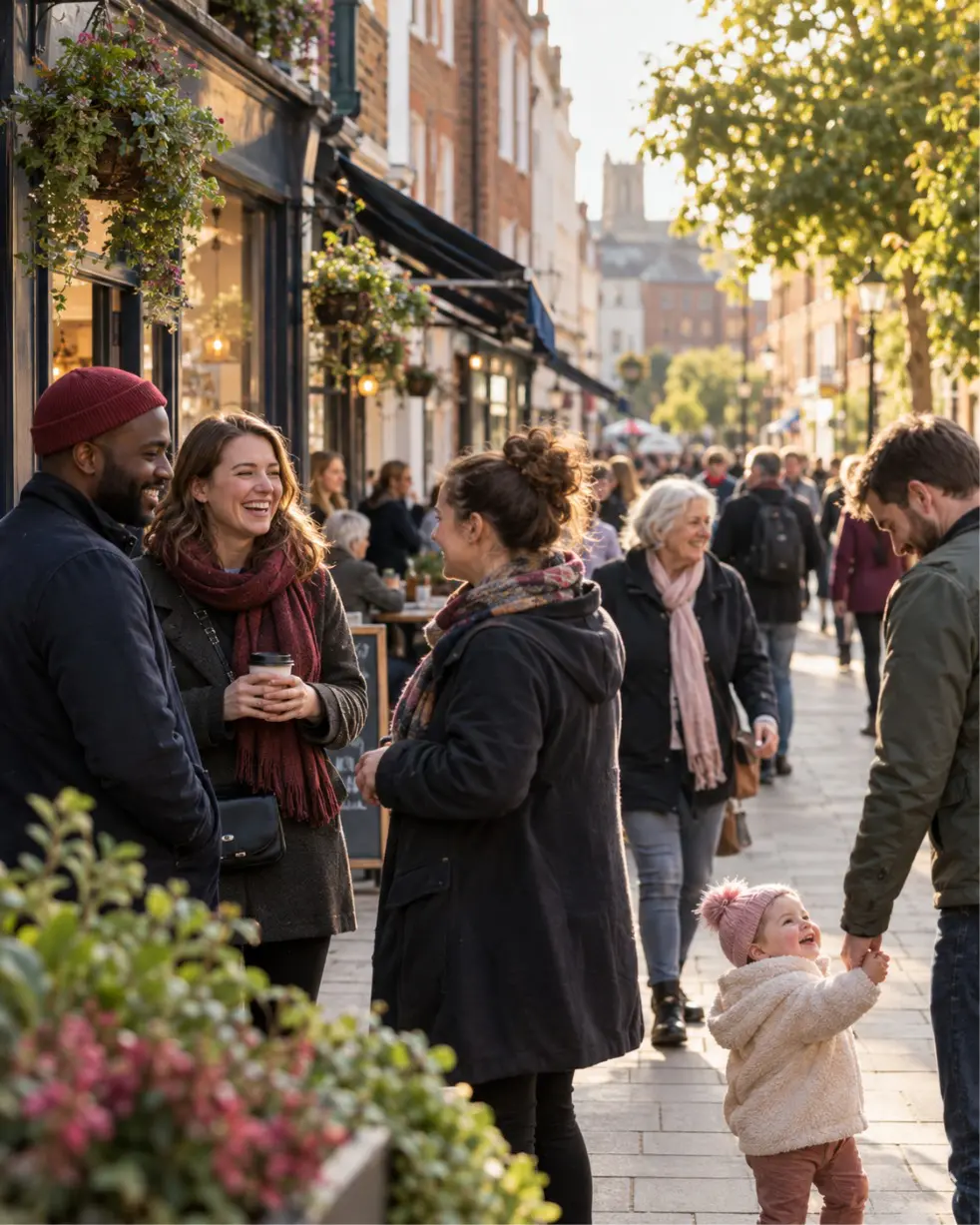 People connecting in a busy UK community